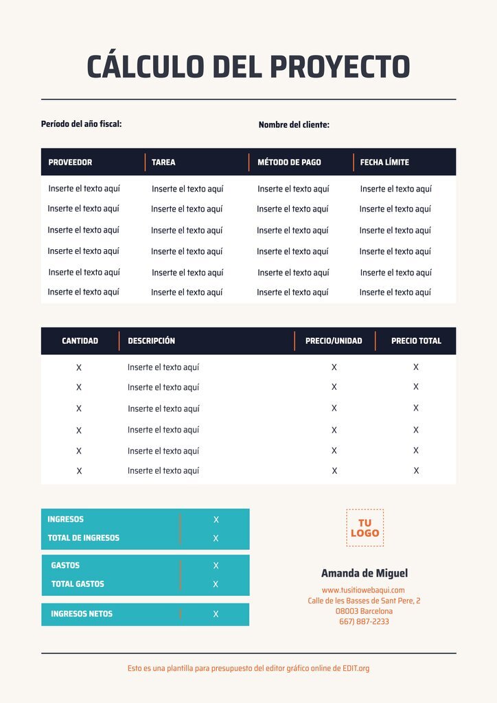 Plantilla editable per pressupost de projecte