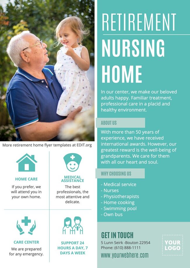 Create senior care and nursing home flyers using free templates