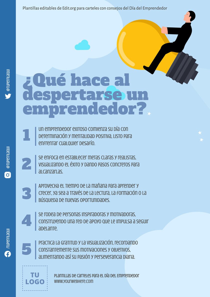 Crea carteles con consejos del 16 de abril Día Mundial del Emprendimiento