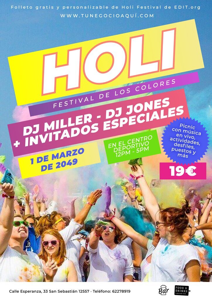 Flyer gratis de Festival Holi editable online