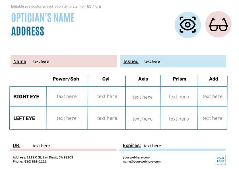 Printable Contact Lens Prescription Template