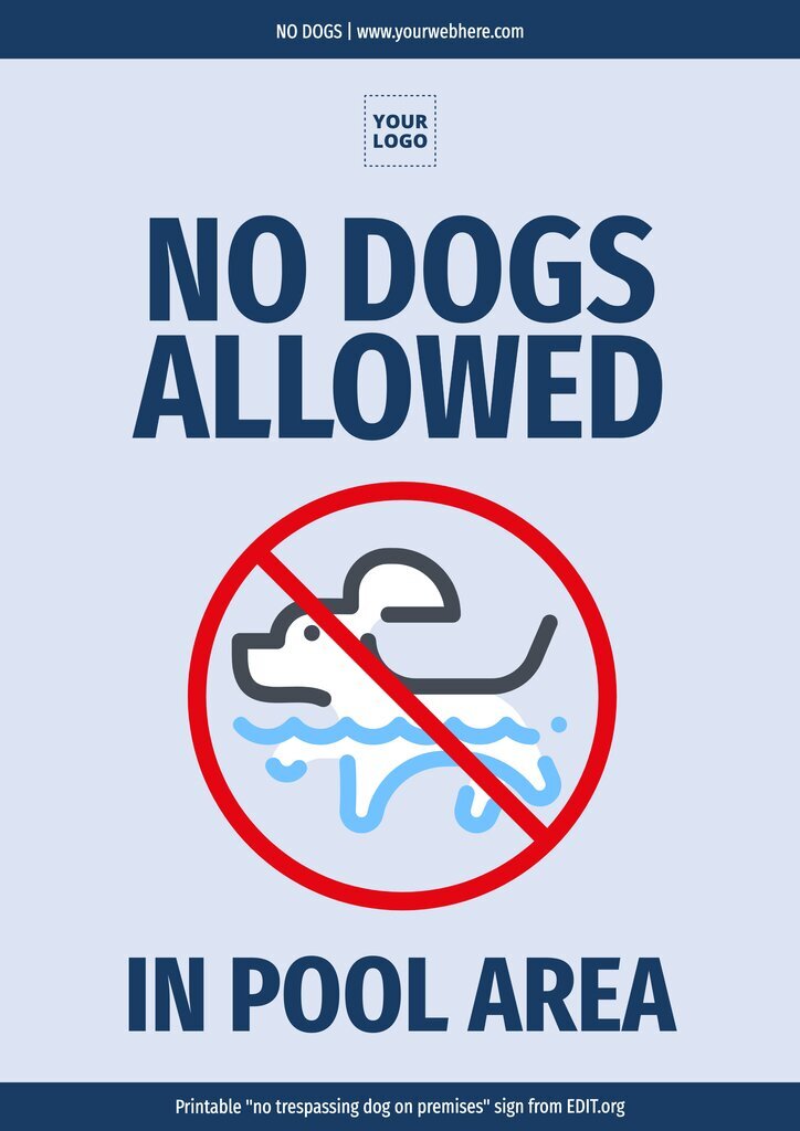 Editable dog free zone sign for pools