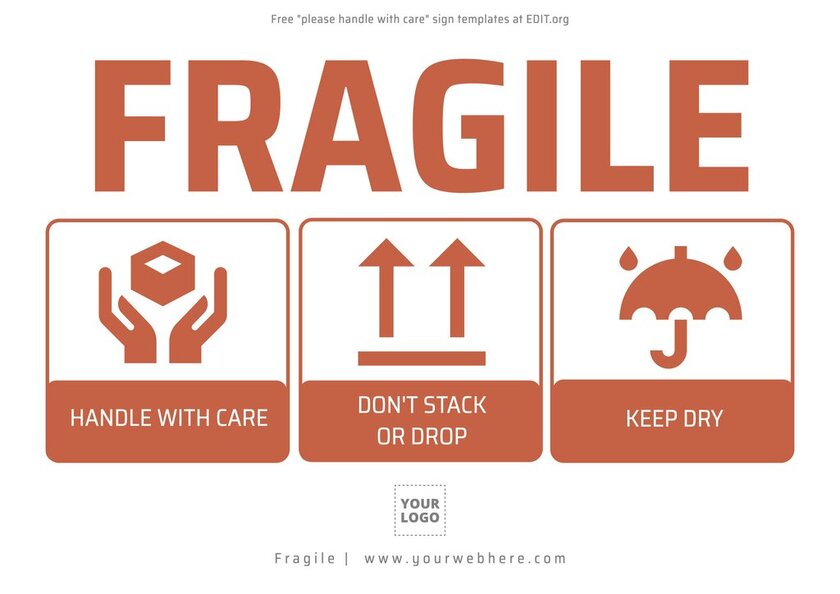 Printable fragile sign on box for objects
