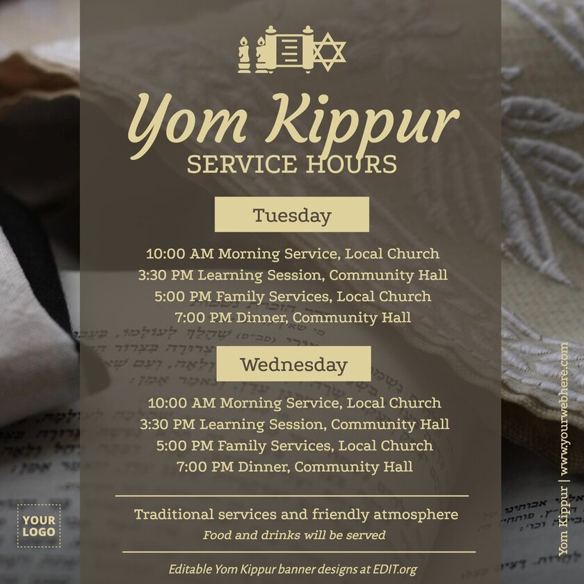 Banner template for Yom Kippur services