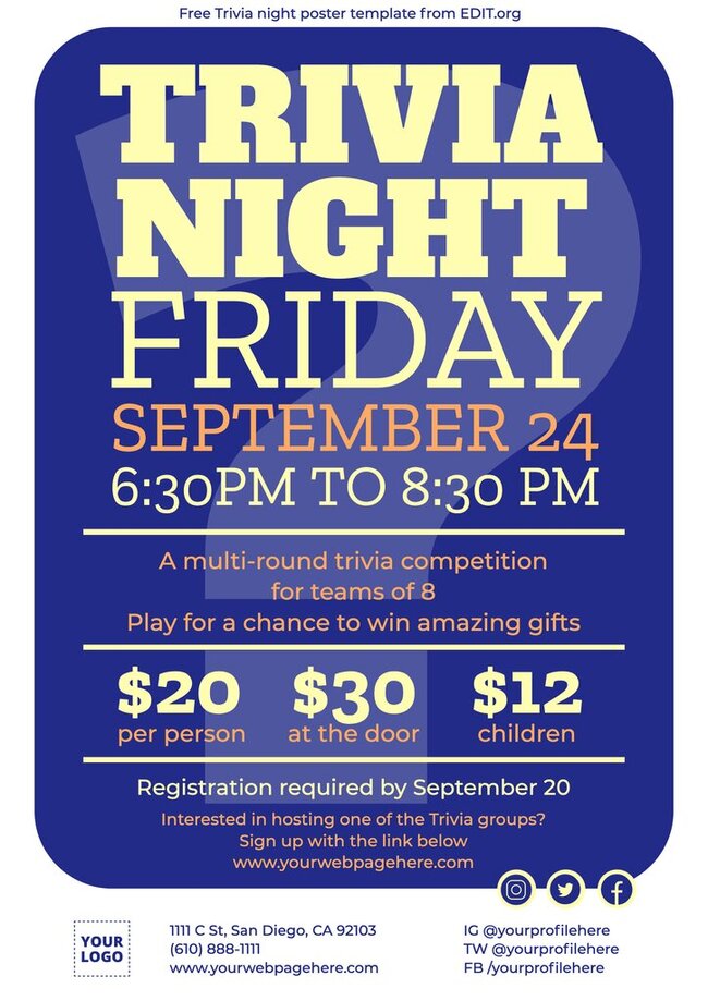 Customize Free Trivia Night Flyers Online