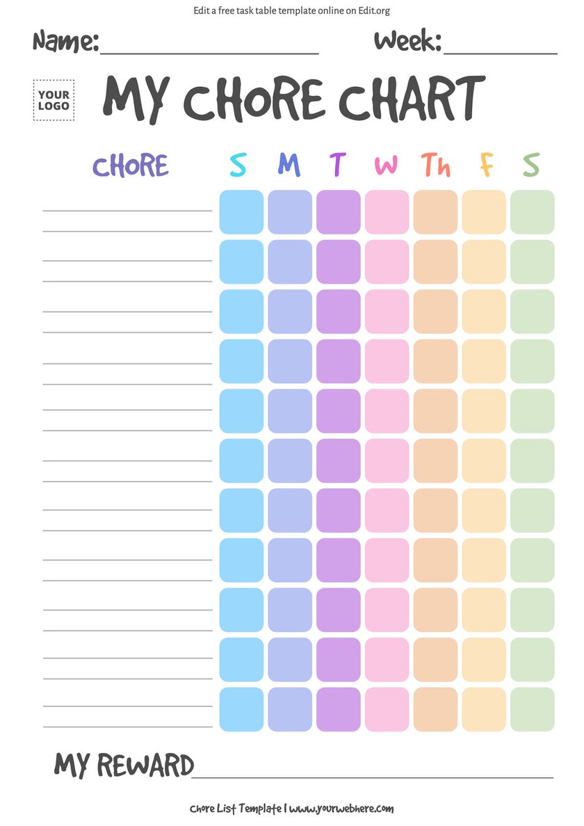 Chore chart with pictures free printable