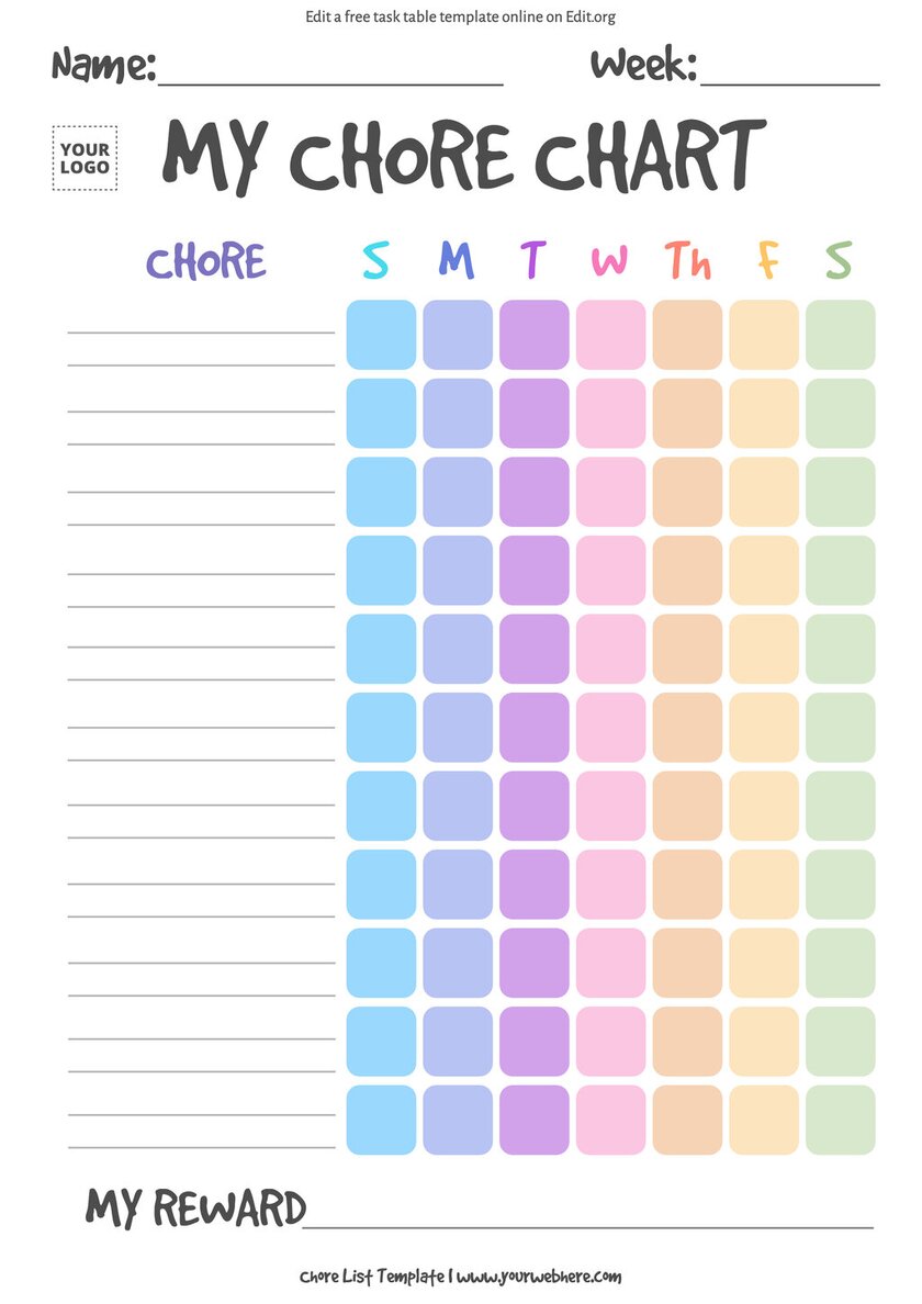 Free Printable Monthly Chore Chart Templates Free Printable Monthly Chore Chart Templates