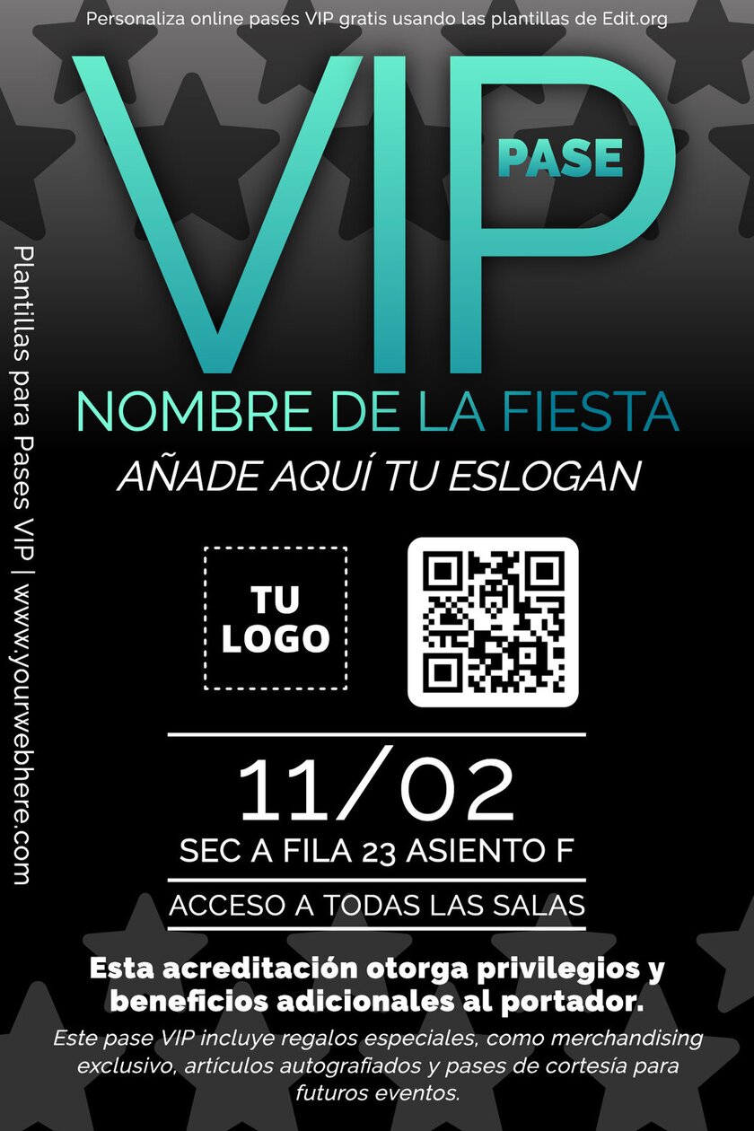 Pase VIP para el backstage para editar online gratis