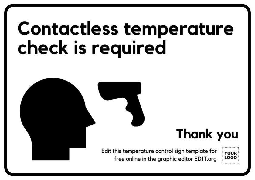 Schild zur kontaktlosen Temperaturmessstation, kostenlos online bearbeit- und ausdruckbar