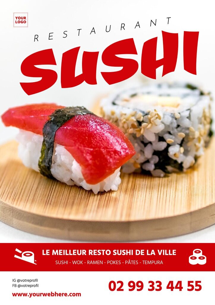 Design d'affiche meilleur restaurant sushi en ville éditable