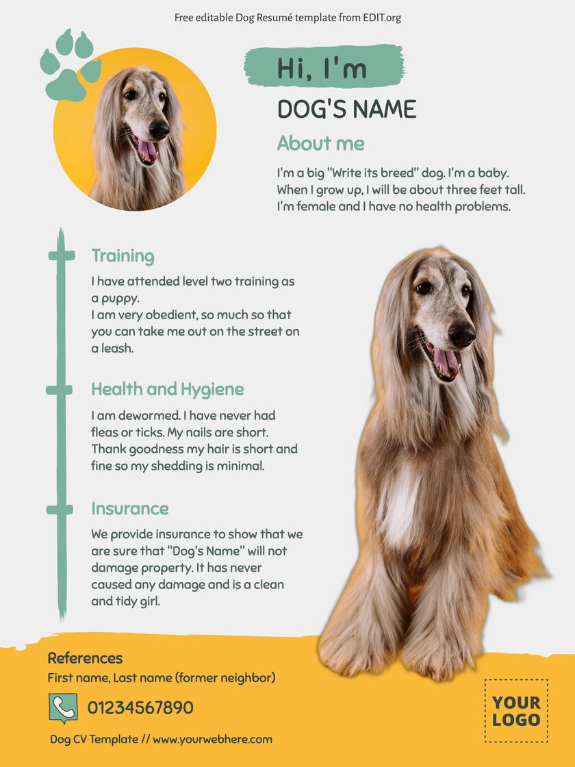 Customizable dog care resume online to print