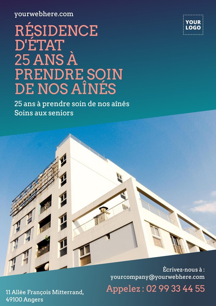 Prospectus résidence d'état personnes âgées bleu et personnalisable