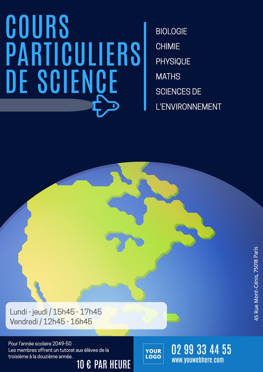 modèle de prospectus bleu pour des cours particuliers de science