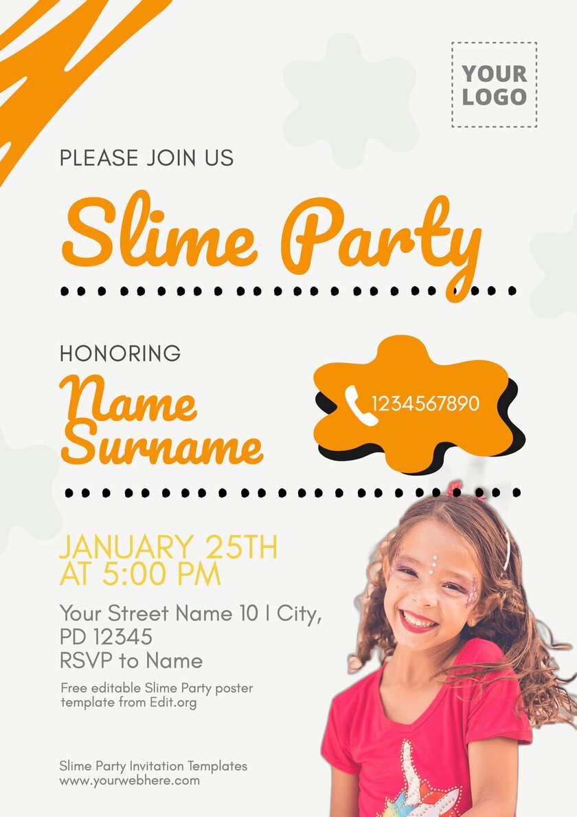 Templates for slime birthday party ideas to edit and print