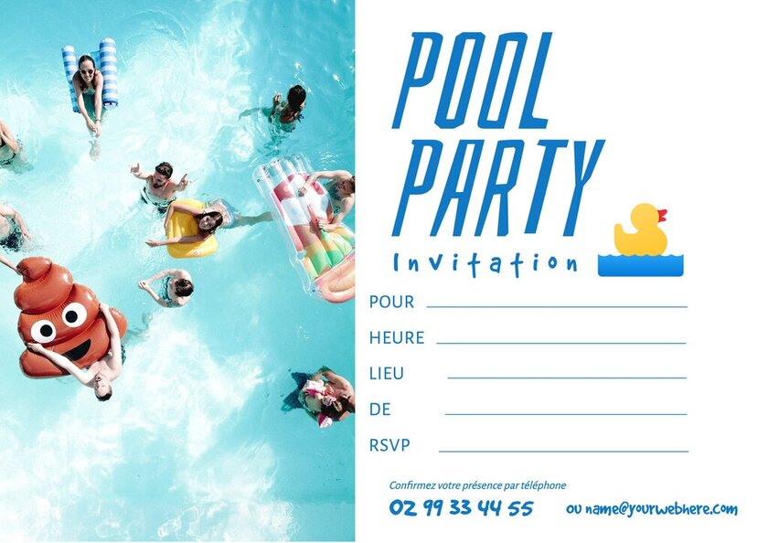 invitation éditable en mode paysage pour une pool party