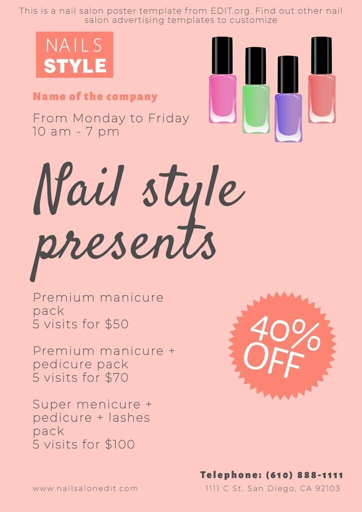 Nail salon brochure templates to edit for free