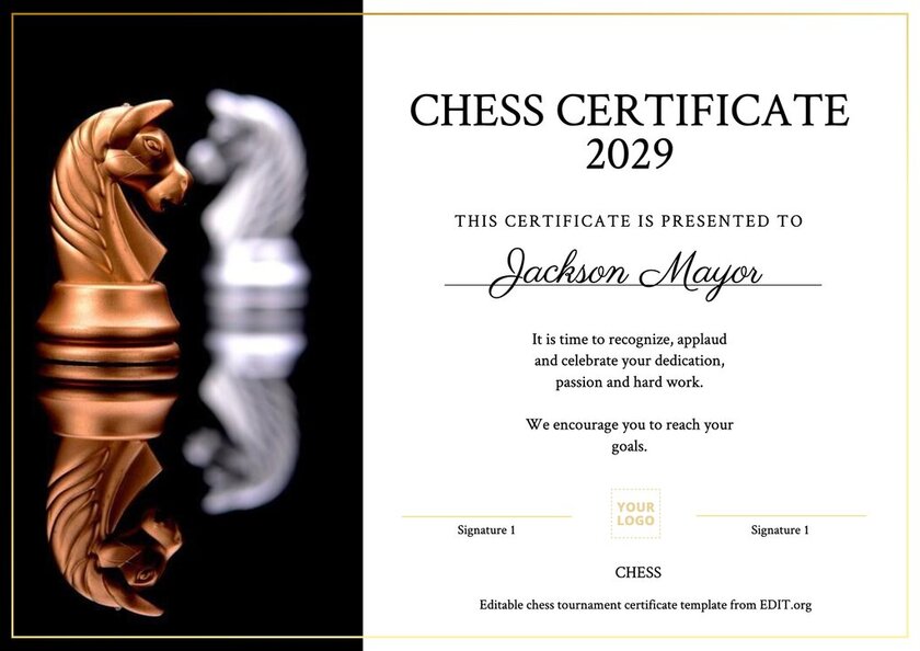 Customizable chess diploma template online