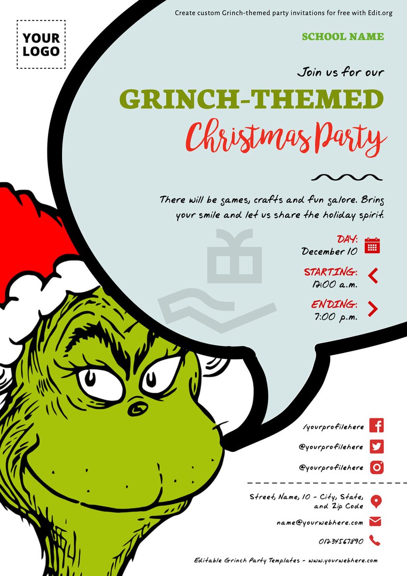 Editable Grinch Party Invitation Templates 7545