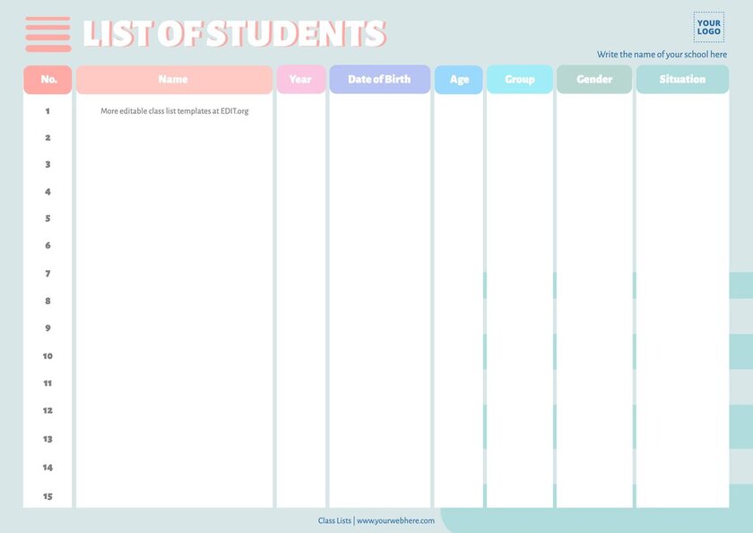 Free Editable Class List Templates