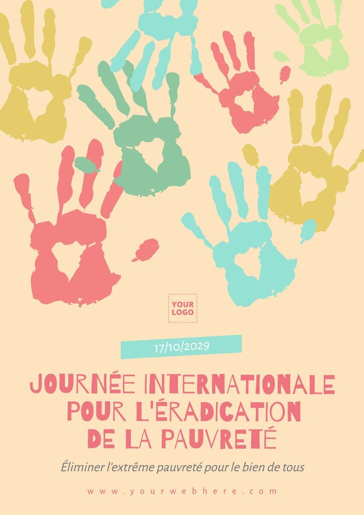 Affiche pour la journée internationale de l'éradication de la pauvreté avec des empreintes de mains