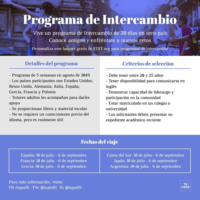 Designs para divulgar programas de intercâmbio