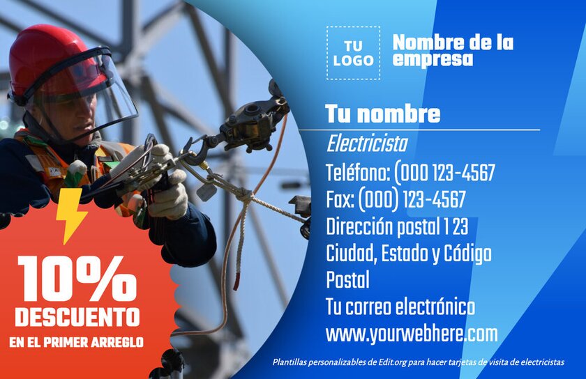 Plantilla de tarjeta de presentación de electricista gratis con descuento