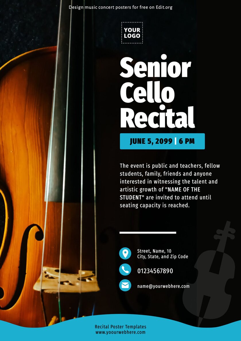 Customizable senior cello recital flyer design