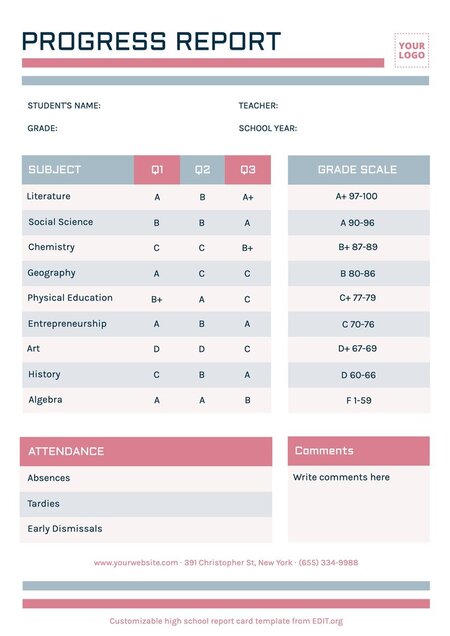 Customizable Student Report Card Templates