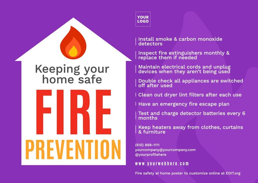 Editable fire safety at home poster