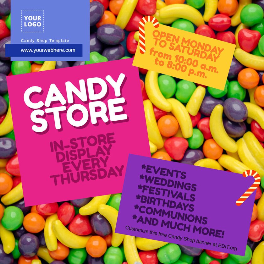 Free Candy Shop banner designs to customize online
