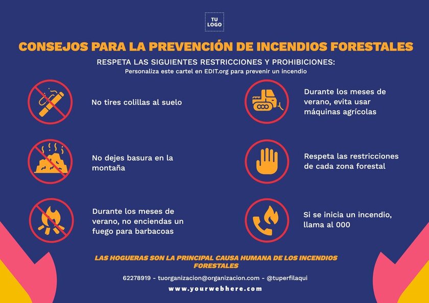 Cartel con consejos para prevenir fuegos forestales