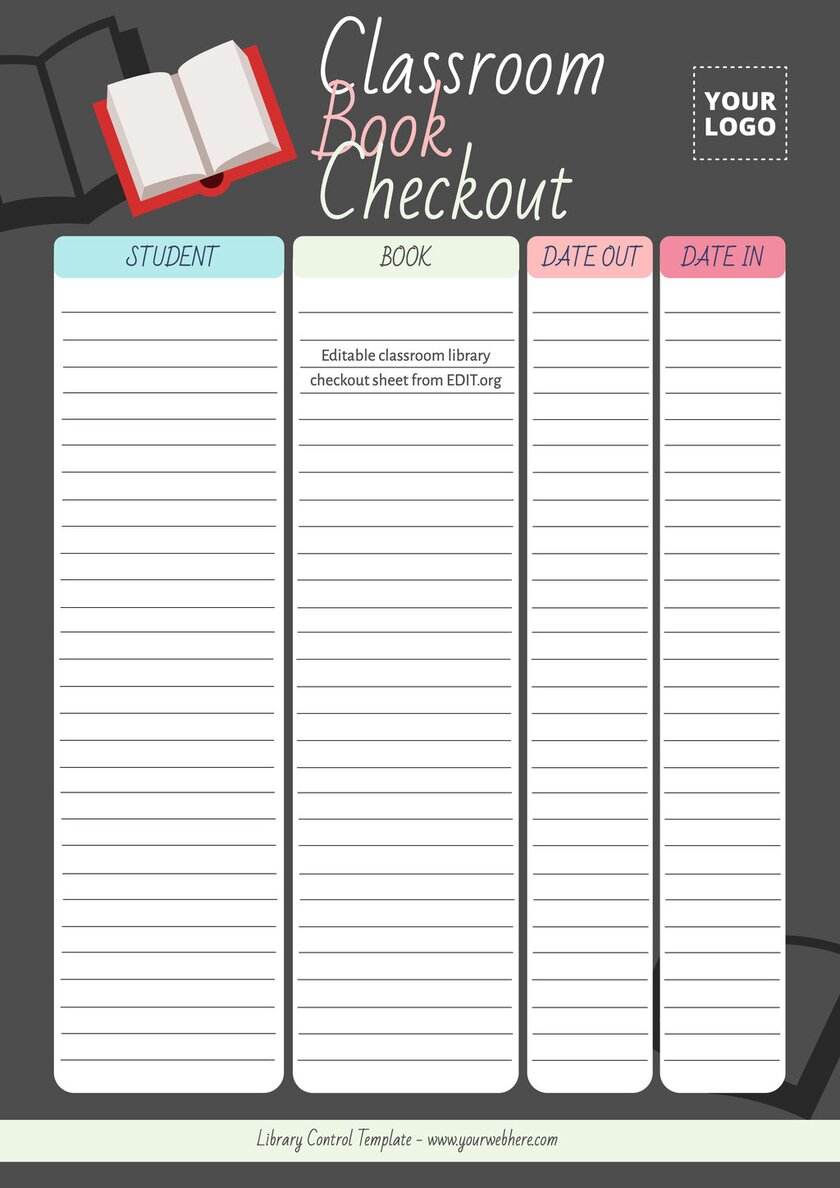 Classroom book check out template to customize