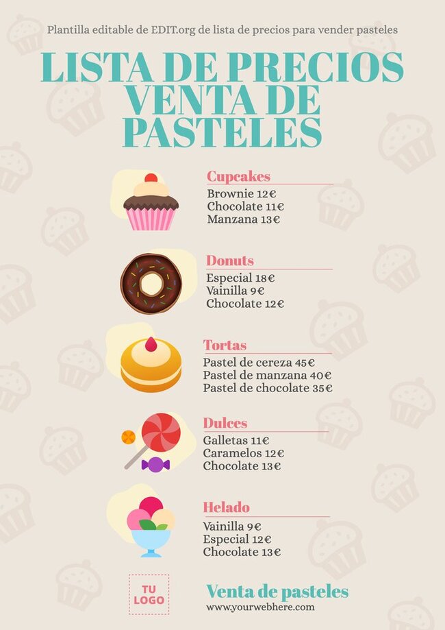 Carteles para venta de pasteles editables gratis