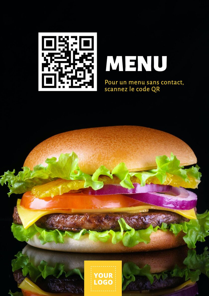 modèle d'affiche éditable noire pour le code QR d'un menu