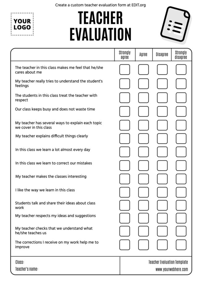 Customizable Teacher Evaluation Examples Online   Enw 1024 Printable Teacher Observation Form Examples  650 