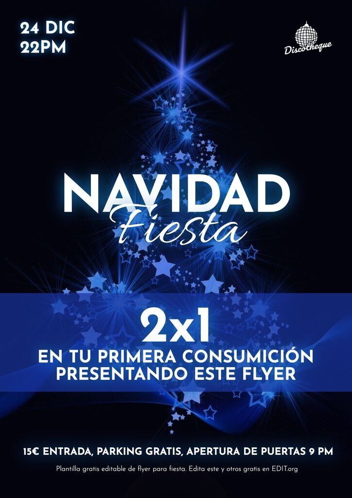 Flyer fiesta Navidad editable online gratis. 2x1