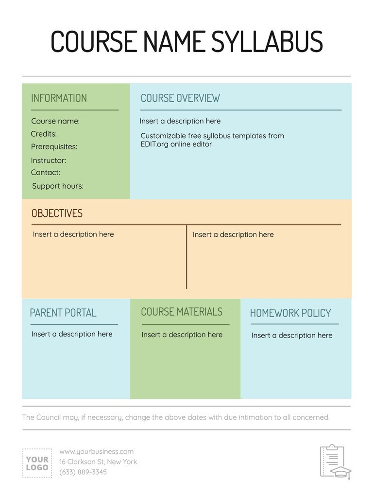 Custom online syllabus template to print