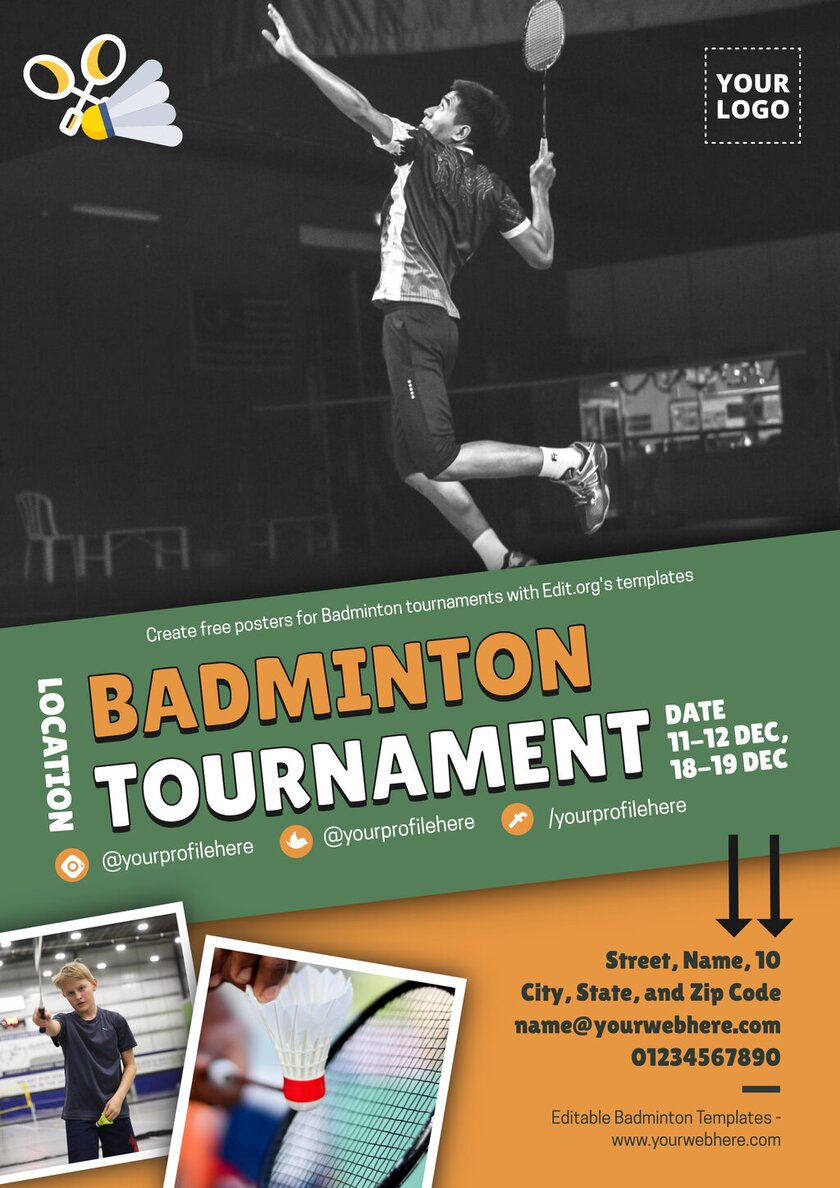 Free creative badminton tournament poster templates