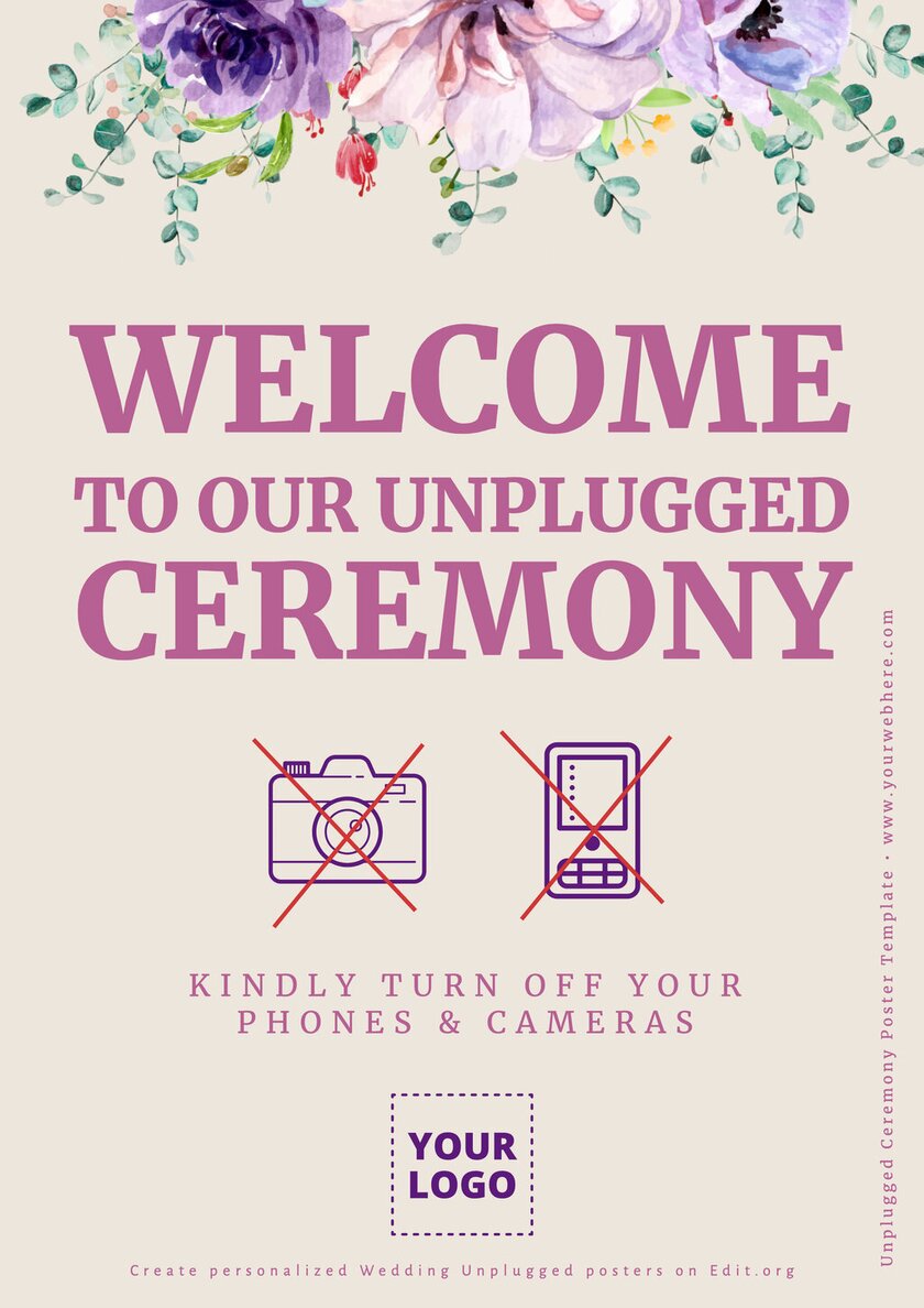 Editable wedding signs unplugged ceremony