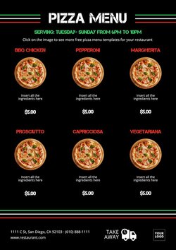 Online customizable pizza menu templates