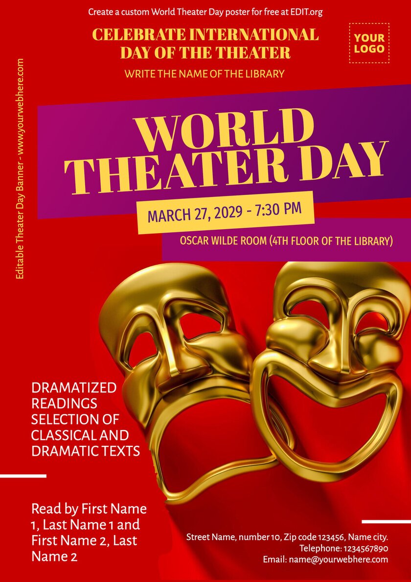 Editable World Theater Day poster design