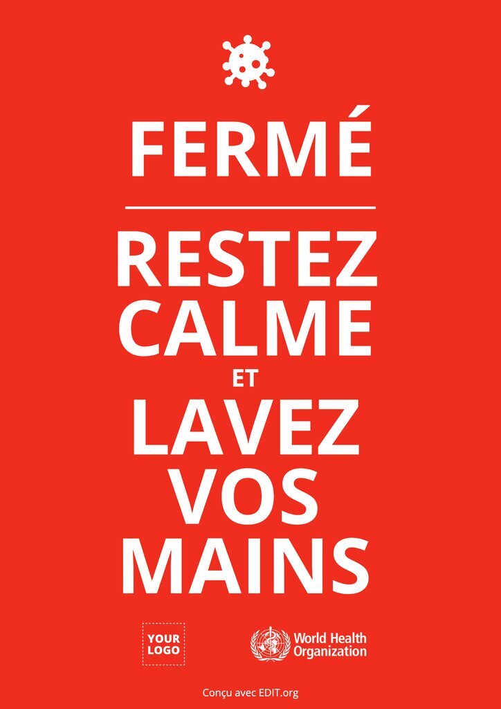 Poster rouge Keep Calm et Lavez vous les mains éditable