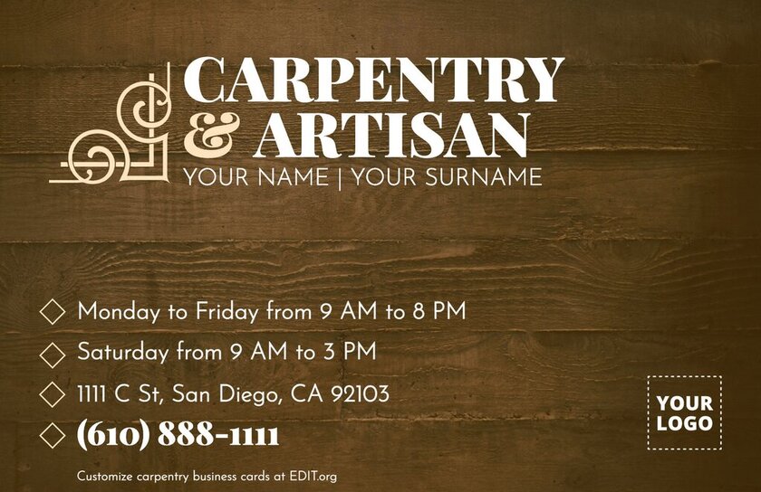 Free customizable visiting card for carpenter