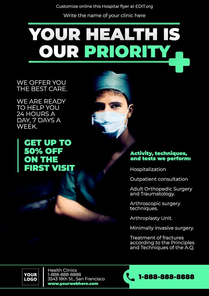 Editable flyer for Hospital services online
