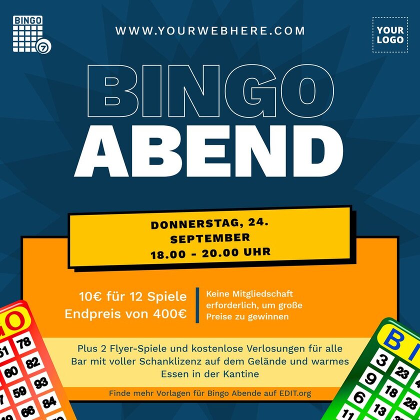Kostenlose Vorlagen für Bingo Abende online bearbeiten