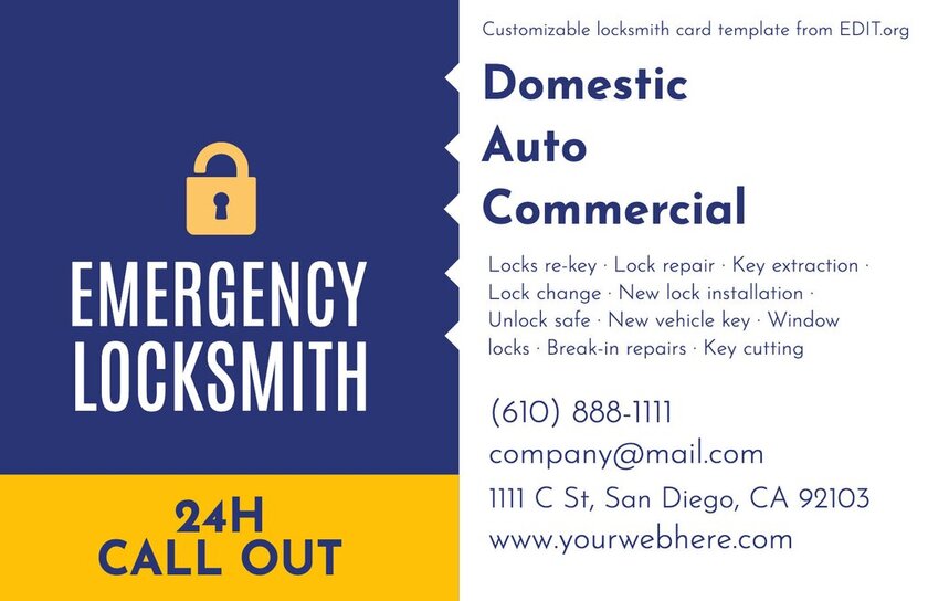 Editable business cards for locksmith service