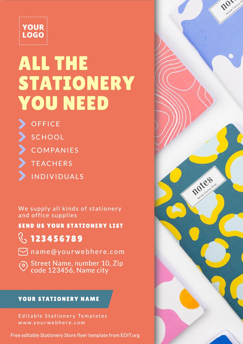 Editable stationery materials flyer template