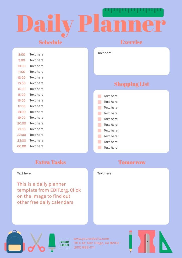 Editable daily planner for kids to customize and print
