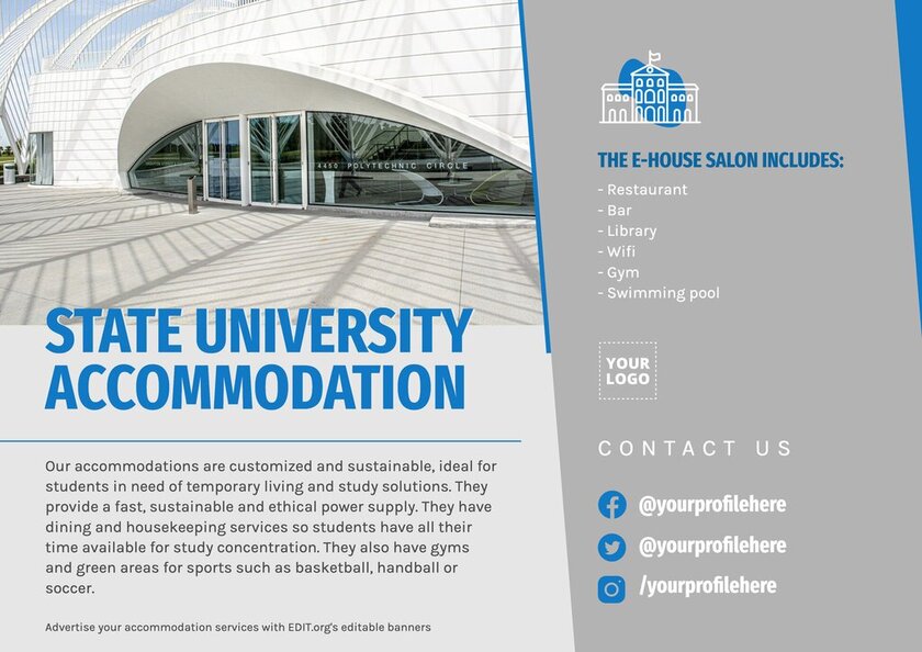 Design gratuiti per pubblicizzare alloggi universitari