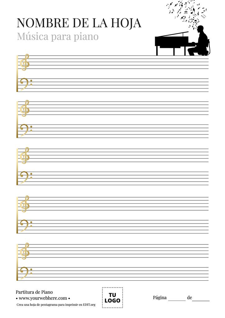 Diseño online de partitura piano para personalizar